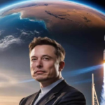 PFO Elon Musk standing in front of Tesla and SpaceX headquarters representing his business empire