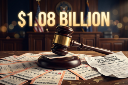 Stacy Tru $1.08 billion claim lawsuit gavel and Powerball lottery tickets