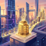 Cityverse Tycoon futuristic city skyline with glowing blockchain grid lines representing Web3 city-building game