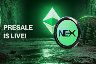 Illustration explaining what Nexchain AI is, showing an AI-powered blockchain network, NEX token, and smart contract icons