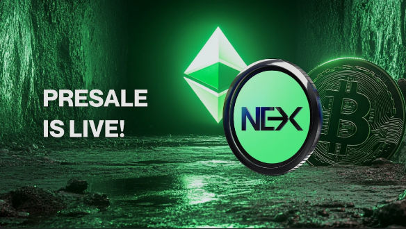 Illustration explaining what Nexchain AI is, showing an AI-powered blockchain network, NEX token, and smart contract icons